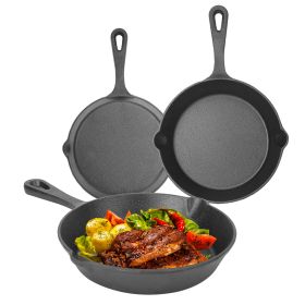 3Pcs Pre-Seasoned Cast Iron Skillet Set 6/8/10in Non-Stick Oven Safe Cookware Heat-Resistant Frying Pan for Frying Sautng Cooking Baking