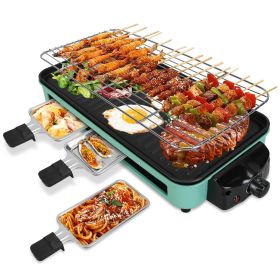 2000W Electric Indoor Grill 2 in 1 Electric BBQ Gill with Grill Net¥movable Plate 5 Temperature Control 3 Small Trays Dishwasher Safe