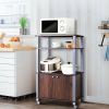 Modern 3-Shelf Kitchen Bakerâ€™s Rack Cart on Wheels in Brown Wood Finish