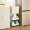 5 Gallon Mobile Elevated Kitchen Trash Can with Lid in Cream with Wheels
