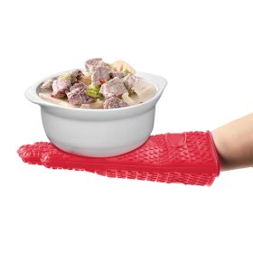 BBQ Gloves 446?Heat Resistant BBQ Grill Gloves with Meat Claws Silicone Non-Slip Pot Holder Waterproof Oven Mitt for Roasts BBQ Cooking Baking (Option: Red)_ForkK)