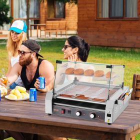 Electric 30 Hot Dog 11 Roller Commercial Grill Cooker Machine Cover 1600W (Option: silver)