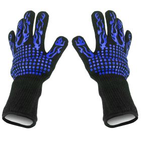 BBQ Gloves 1472 Heat Resistant Grill Gloves Anti-slip Carbon Fiber BBQ Gloves Oven Gloves Mitts For Barbecue Cooking Baking Welding Cutting (Option: Blue)