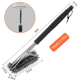 1 Set BBQ Grill Cleaning Brush Stainless Steel Barbecue Cleaner With 18in Suitable Handle Stiff Wire Bristles For Grill Cooking Grates (Option: 1Pc Silver Black)